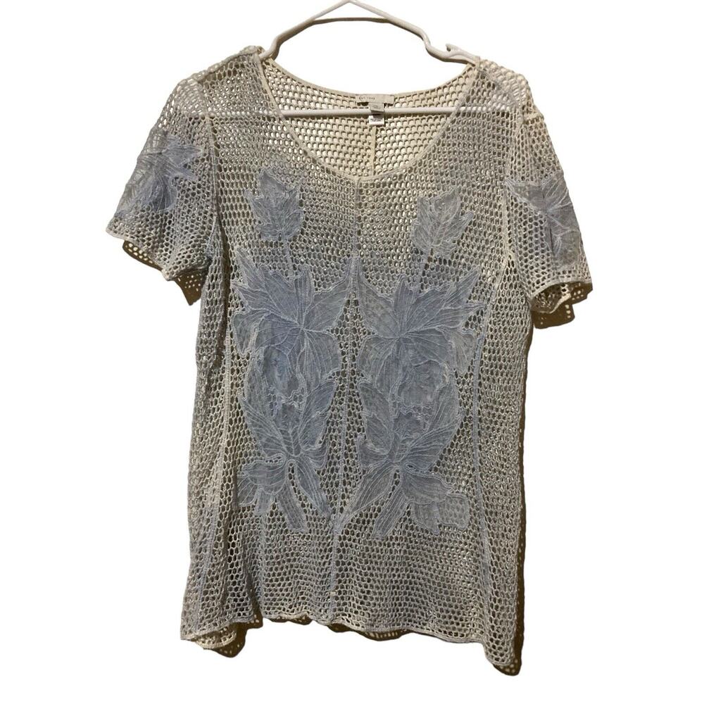 Cato Top Crochet Lace Blue Short Sleeves Boho Size Medium Festival Bohemian